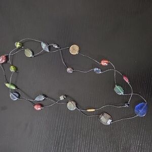 Vintage Extra Long Boho Glass Bead Necklace Knotted Cord 60 Inch Statement